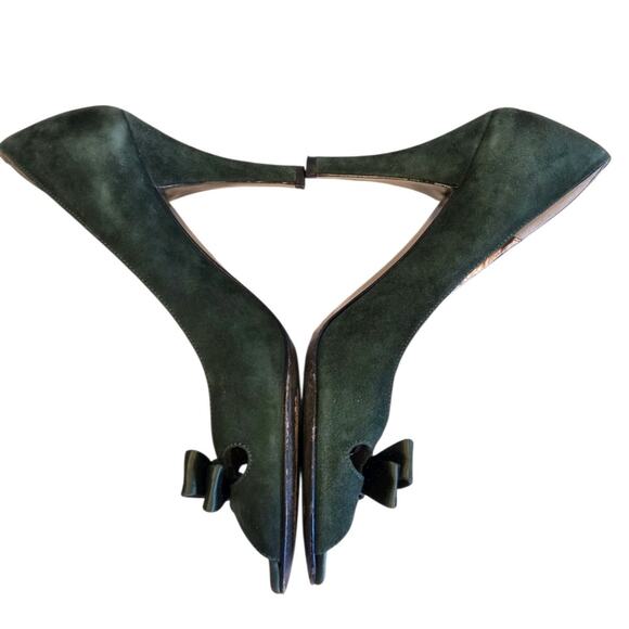 J.Crew VTG Classic Green Suede Peep Toe Heels Bow Accent Made In Italy | 7.5 - Picture 8 of 16